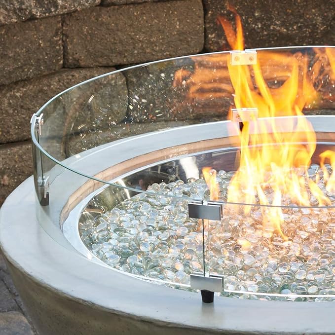 Outdoor GreatRoom Co Fire Pit Wind Guard - 20" Round Fire Pit Glass Wind Guard for Firepit Burner with 6 Inch Tall Tempered Glass Panels, Secure Aluminum Clips, Rubber Bases - Easy Assembly