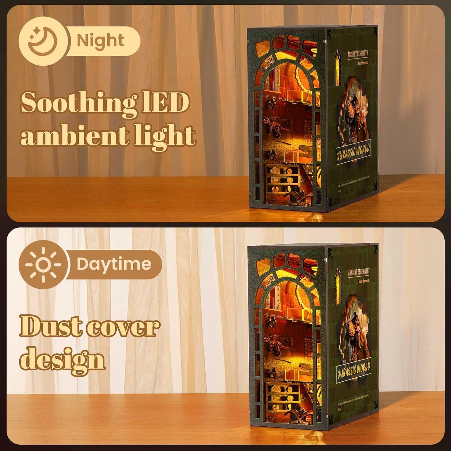 Book Nook Kit – DIY Wooden Miniature House Kits, Stunning Bookshelf Insert Decor, Ideal Gift for Holidays, Birthdays（Dinosaur Museum）