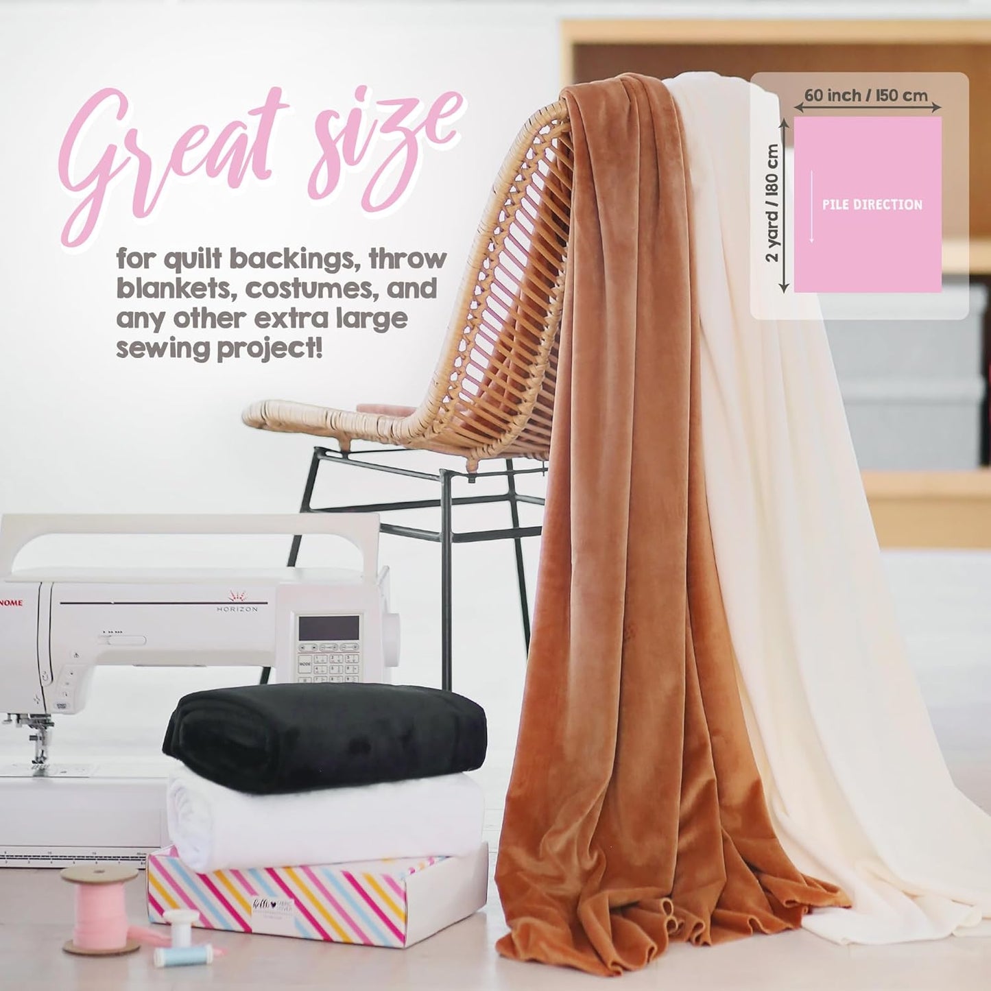 kullaloo Plush Fabric | 2 Yard Solid Black Minky Fabric for Sewing | Super Soft Cuddle Material | for Quilt Backing, Throw Blankets, Pillows, Dog Bed, Stuffed Animals, Costumes, Apparel & More