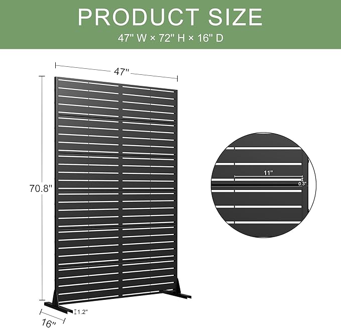 Casaphoria Metal Privacy Screen 72" H x 45" W, 2 Pack Outdoor Freestanding Decorative Divider for Patio & Garden with Stable Base, Black-Louvered