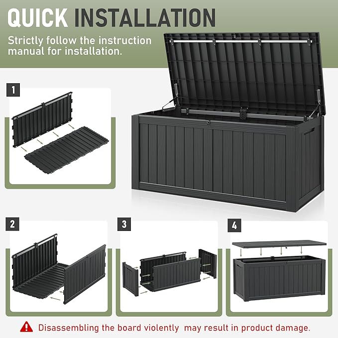 Outdoor Storage Box, 120 Gallon Deck Box, Resin Waterproof Outside Storage Bench, Outdoor Storage Cabinet With Lockable Lid, Backyard Deck Box For Garden Tools, Patio Cushions, Pool Accessories