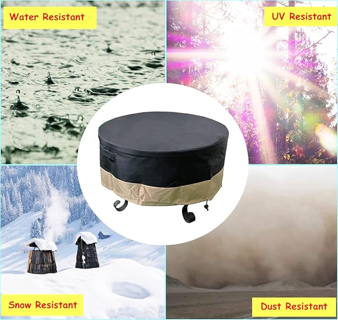 60 Inch Heavy Duty Waterproof Round Fire Pit/Table Cover, Weather Resistant Material Patio Cover, 60" D X 24" H