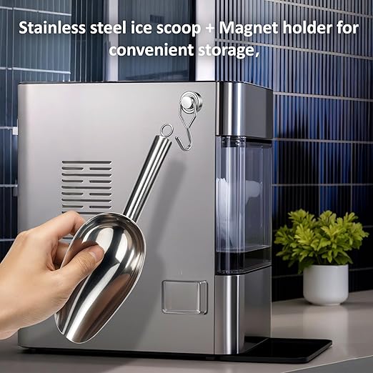 Juome 6oz Stainless Steel Ice Scoop for Freezer with Magnetic Holder, Metal Ice Scoop for Ice Machine, Small Ice Cube Scooper for Freezer Bin for Ge Profile Opal 2.0 Nugget Ice Maker