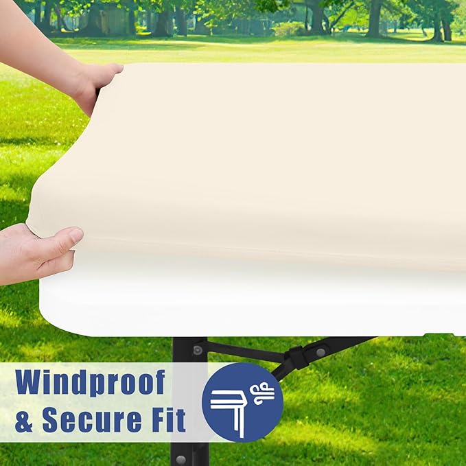 Spandex 6 Foot Rectangle Table Cloth 6 Pack, Elastic Fitted Tablecloths for Picnic, Stretch Washable Patio Table Cover for Outdoor, Camping, Banquet and Parties (Champagne, 30"x72")