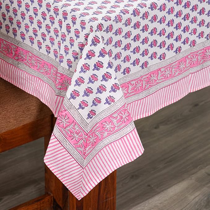 CPC Tablecloth 100% Cotton 72x190 Inch Indian Block Print Rectangle Table Cover, Pink Table Cloth for Weddings, Spring/Summer, Barbeque - Pink Sapphire