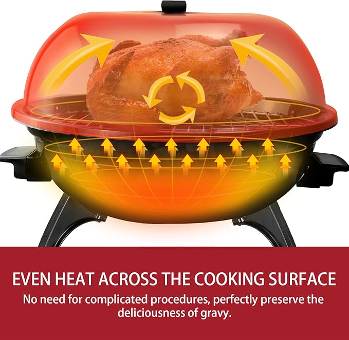 Electric BBQ Grill Techwood 15-Serving Indoor/Outdoor Electric Grill for Indoor & Outdoor Use, Double Layer Design, Portable Removable Stand Grill, 1600W (Countertop BBQ Grill)