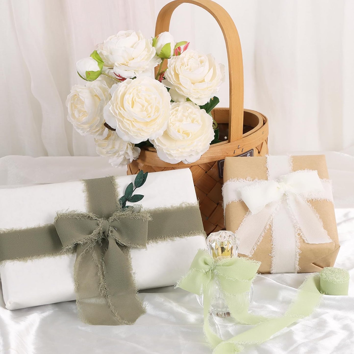 TONIFUL 6 Rolls Rainbow Set Chiffon Ribbon 1 1/2 Inch 5 Yards Fabric Silk for Gift Wrapping, Wedding Party Decoration, Flower Bouquet, Bows Making, DIY Crafts