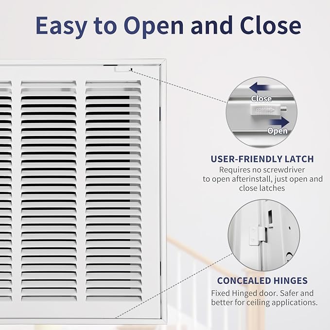 16"W x 14"H [Duct Opening Size] Steel Return Air Filter Grille - Removable Face/Door for 1 inch Filters -HVAC Vent Cover Grill - White [Outer Dimensions: 18 5/8"W X 16 5/8"H]