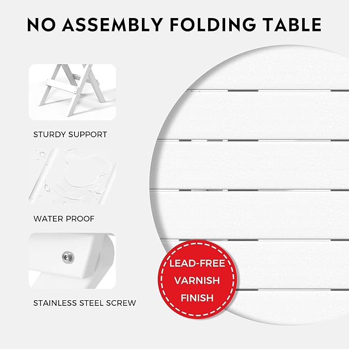 Costaelm Paradise HDPE Outdoor 24.5 Inch Round Portable Folding Patio Dining Table, White