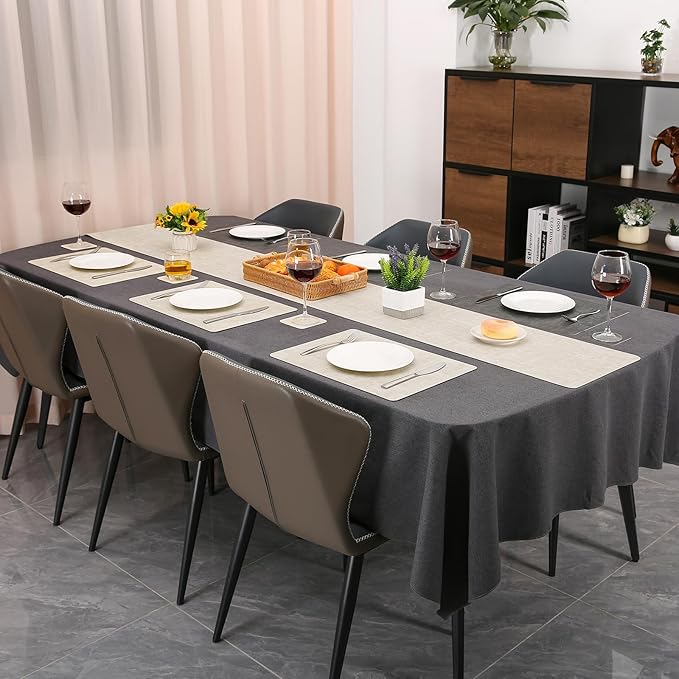 Table Runners 55 Inches Long, Dual-Sided Faux Leather Farmhouse Table Runner Waterproof Non-Slip for Living Room Party Home Decor Holiday Decorations(Gray Cream-White, 15 x 55 Inch)