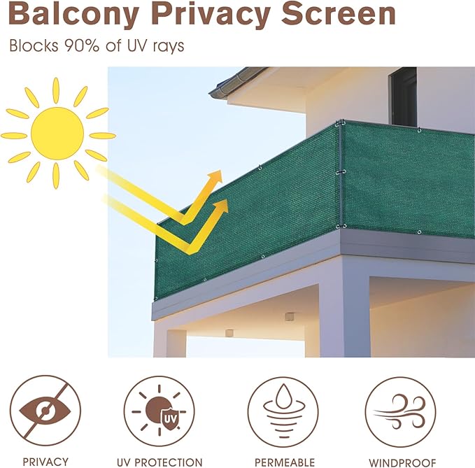 SUNNY GUARD Customized 3'x31' Dark Green Balcony Privacy Screen,90% Shade Apartments Fence Cover,Heavy Duty Mesh Windscreen for Deck,Outdoor,Backyard,Patio