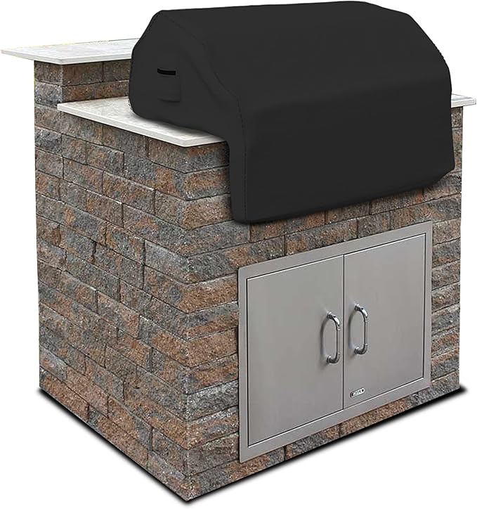 Covers & all Built-in Outdoor Grill Cover, Durable Heavy Duty 18 Oz Waterproof Cover Tuff Material with Air Pocket & Elastic for Snug Fit (44" W x 27" D x 26" H inches, Black)