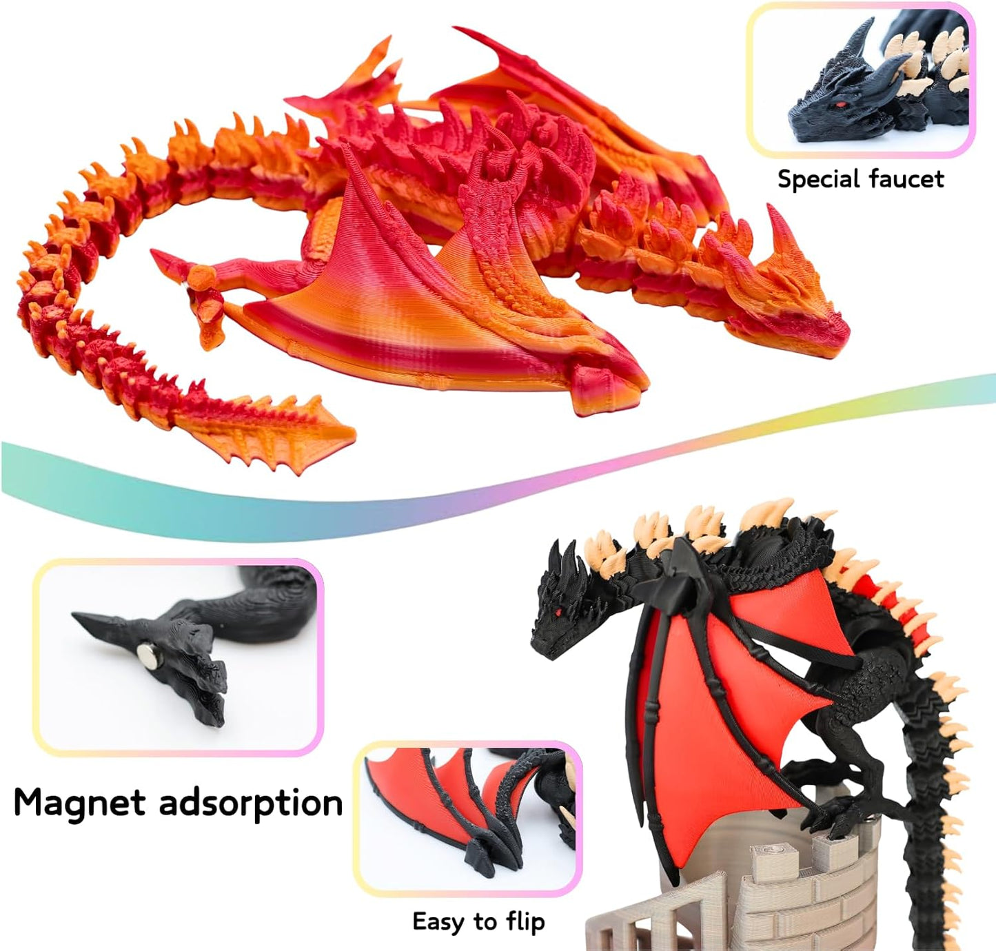 Wyvern Castle Dice Tower (with 5 polyhedral dice and a Dragon) for Table Games, D&D & RPG Games,Perfect Table Decoration and Party Surprise Gifts (Red Black)