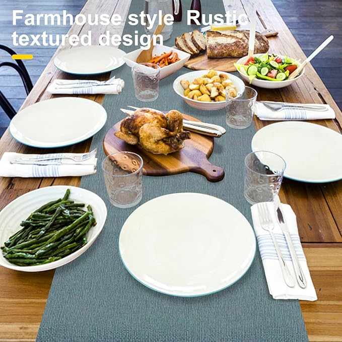 Wipeable Table Runner, Thick Farmhouse Dresser Runner, Rustic for Kitchen, Bedroom, Outdoor (72'', Mustard Yellow)