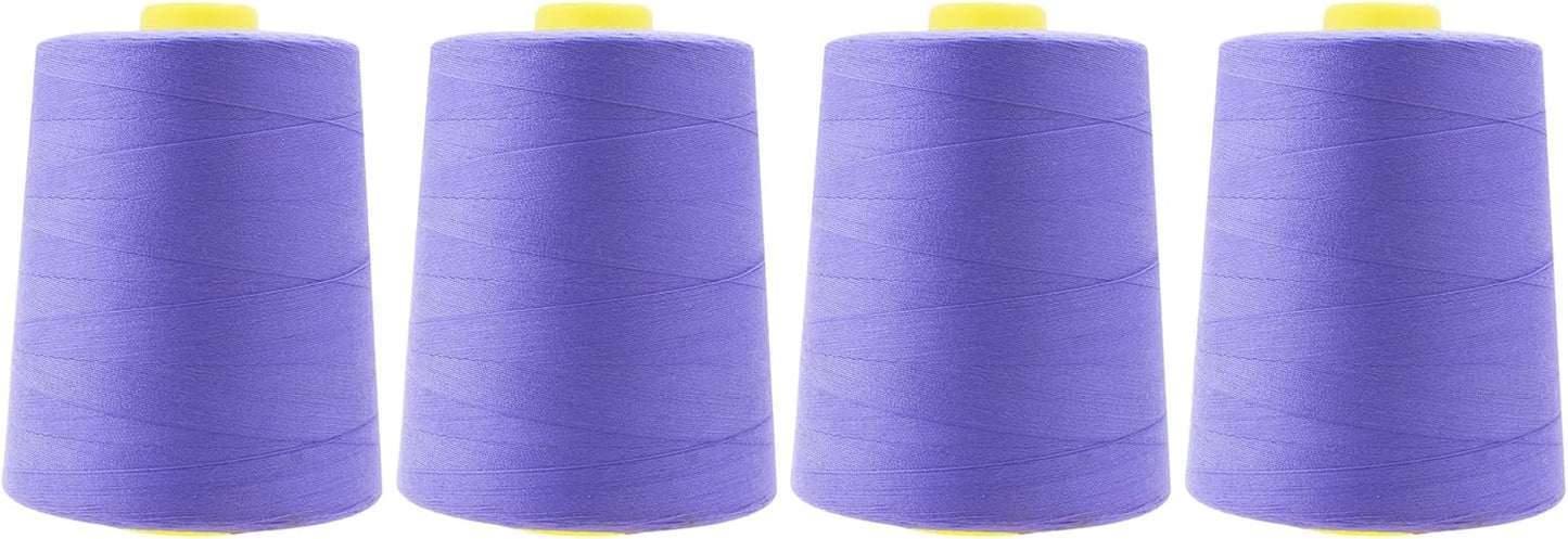 Mandala Crafts 4 Pack of Serger Threads Cones Spools - 20S/2 24000 Yards Polyester Periwinkle Threads for Sergers Machine and Overlock Quilting Sewing Machine