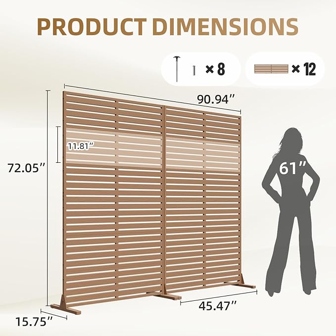 Privacy Fence Screen with Stand 6 Panel 72" H×47" W HDPE Decorative Panels with Steel Poles and Stand, Air Conditioner Fence Panels, Privacy Screen for Outdoor Backyard, Balcony, Pool