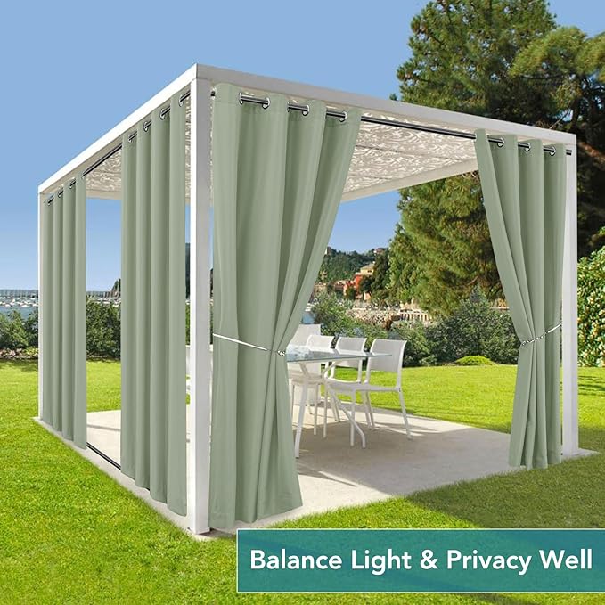 HolidayIdeas Gazebo Curtains Outdoor Waterproof 4 Panels-Windproof Weatherproof Privacy Curtains-Grommet Top and Tab Bottom Drape for Patio, Porch, Pergola, Cabana, Backyard 54x95 Inch Sage Green