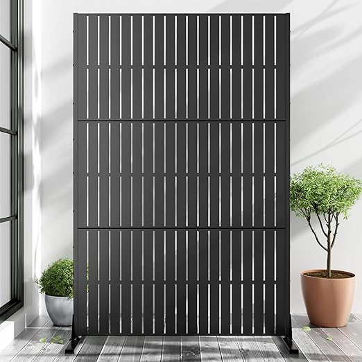 Casaphoria 72" H x 47" W Metal Outdoor Privacy Screen, Freestanding Decorative Divider for Patio, Deck, Balcony, and Garden with Stable Base, Black-Fence