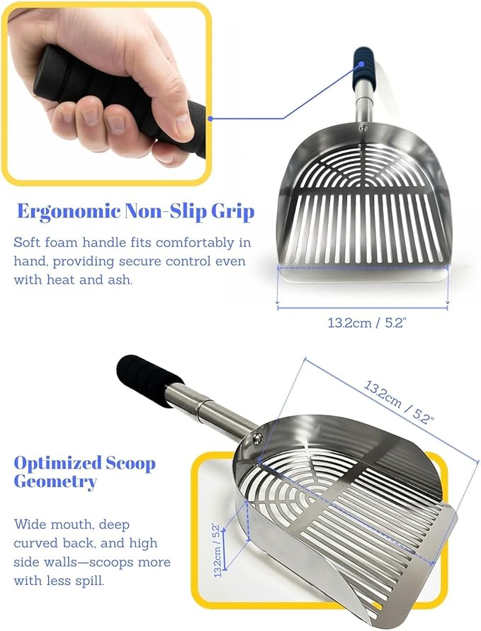 Adjustable Ash Shovel with Sifter, 16–21 Inch Extendable Handle – Heat-Resistant Coal Scoop for Fireplace, Wood Stove, and Fire Pit Tools (1, Stainless Steel)