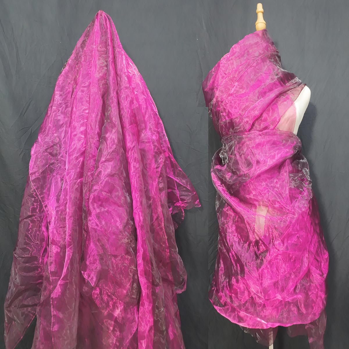 Two-Tone Iridescent Holographic Organza Fabric - 11 Yards | Lightweight Sheer Gauze Voile Tulle | for Dresses, Party Decor, DIY Crafts, Shiny Backdrops(Fuchsia Black)