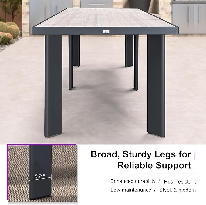 PURPLE LEAF 11 Pieces Outdoor Dining Set Patio Table and Chairs Set Aluminum Wicker Rattan Patio Furniture Set for Lawn Garden Porch Beige Marble Color Outdoor Set