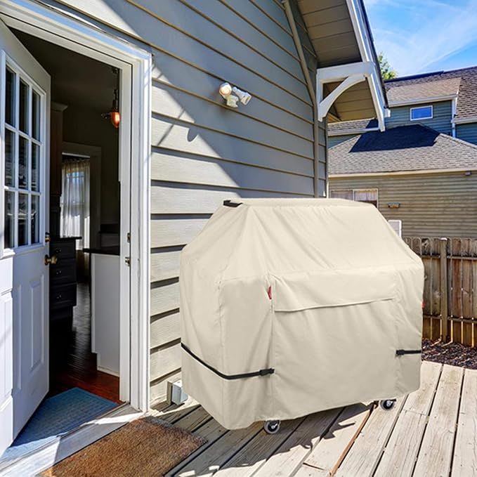 Porch Shield 72W x 24D x 48H inch Premium Gas Grill Cover Up to 68 inch, Waterproof and Fade Resistant 600D BBQ Covers for Weber, Brinkmann, Char-Broil and More, Light Tan