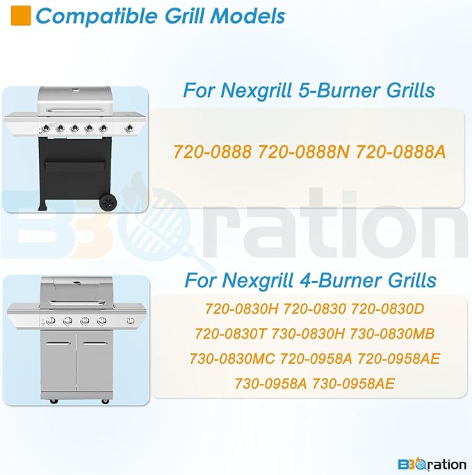 Replacement Parts for Nexgrill 4-Burner 720-0830 720-0830H 720-0830A 720-0830HR 720-0830T, Cooking Grate, Heat Shield and Burner Kit for Nexgrill Replacement Parts 4-Burner