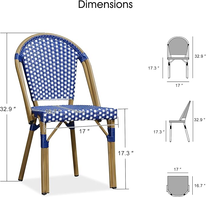 PURPLE LEAF 7 Pieces Outdoor Dining Set Patio Furniture Set with Large Aluminum Table and French Bistro Chairs for Garden Backyard Deep Blue Patio Dining Set