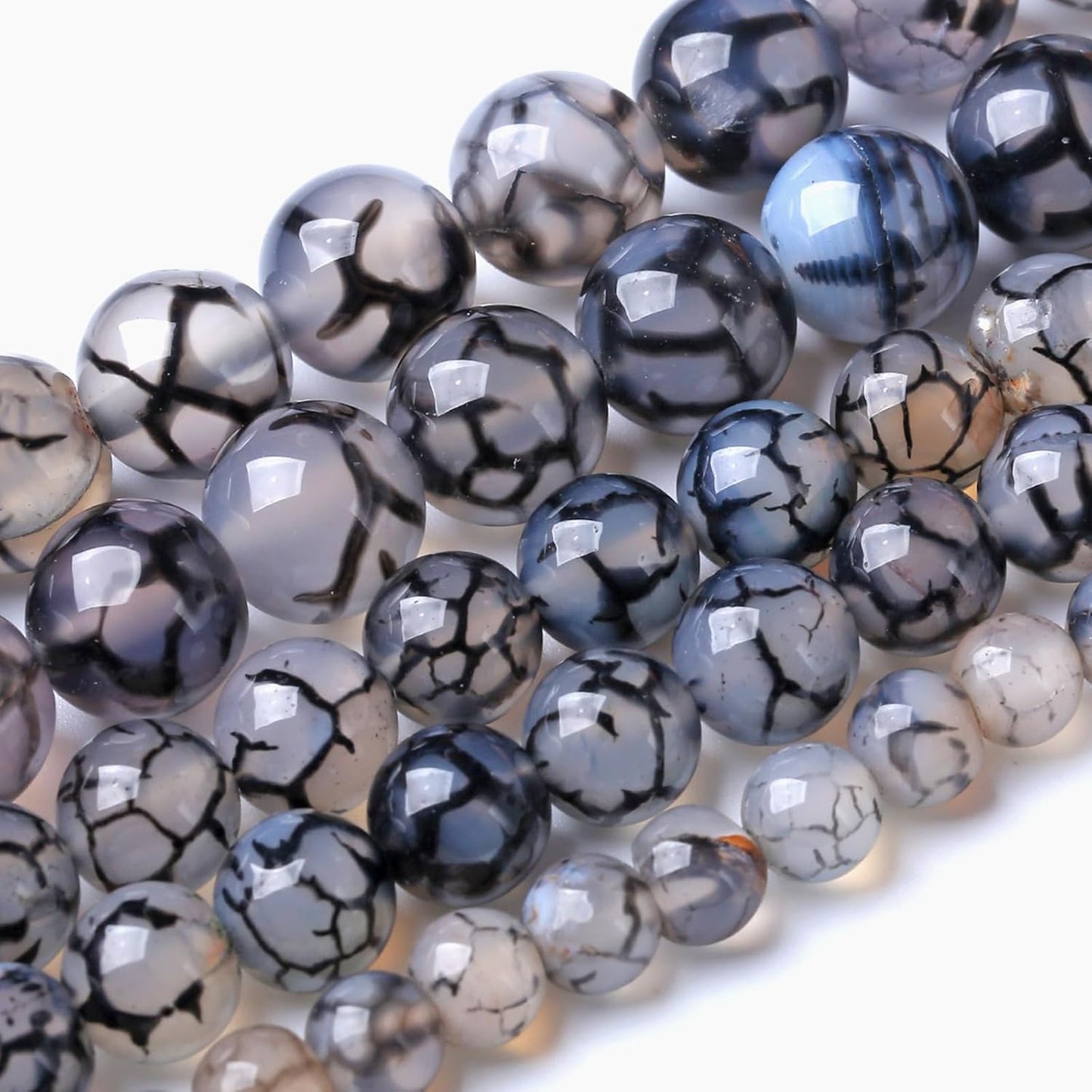 10MM Black Dragon Vein Agate Stone Beads Natural Gemstone Round Loose Beads for Jewelry and Bracelets Making 72pcs 2 Strands 32"