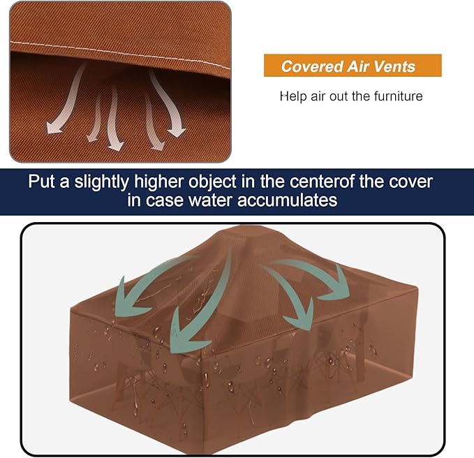 NettyPro Patio Table Cover Rectangle 125 x 84 Inches, 600D Heavy Duty Waterproof Outdoor Furniture Covers for Dining Table and Chair Rectangular, Brown