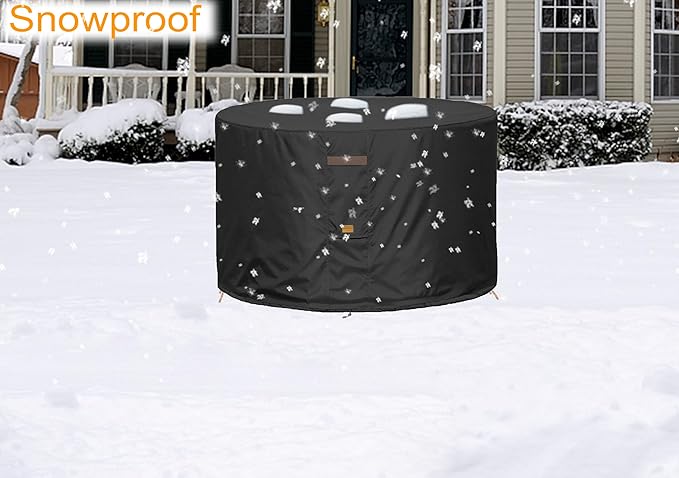 Fire Pit Cover 600D Heavy Duty Waterproof Fabric With PVC Coating Round 32" Dia x 16" H Black Fits 28-30 inch Fire Pit Table Fade Resistant Outdoor Firepit Cover