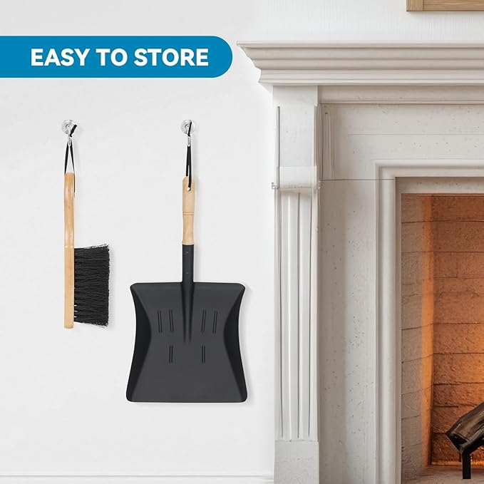 G GOOD GAIN Fireplace Ash Shovel and Brush Set -Rust Resistant Metal Fireplace Shovel for Ash Cleaning, Fireplace Tools Set Indoor & Outdoor for Stoves, Fireplace Broom and Dustpan Set for Fire Pit