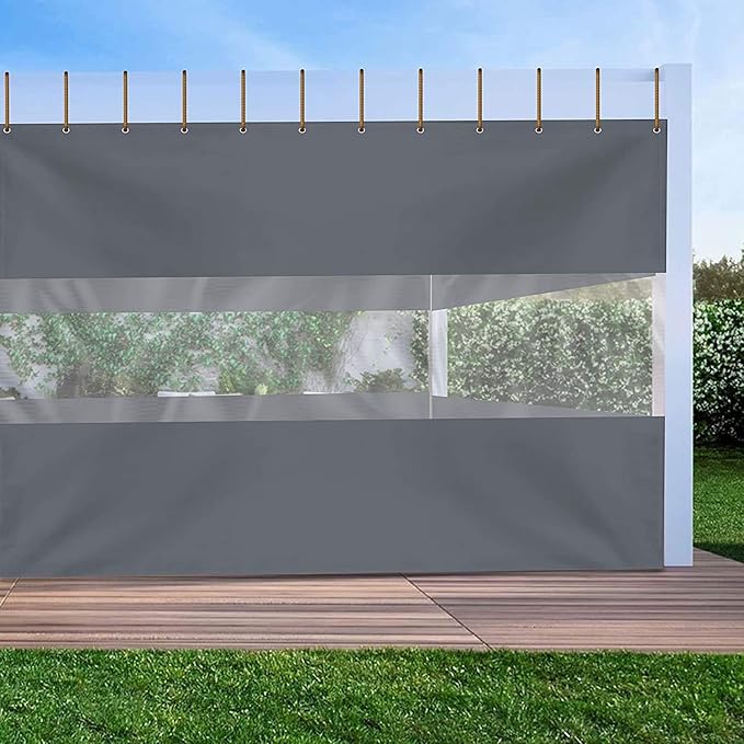 Covers & all Outdoor Clear Panel Curtain, 12 oz Vinyl Outdor Curtains for Patio, Waterproof & Weather Resistant Tarp with Brass Grommets for Pergola, Porch, Gazebos, Balcony (12' H x 9' W Feet, Gray)