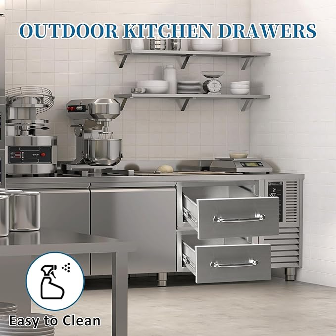 Outdoor Kitchen Drawers 14"Wx8.5"Hx23"D Flush Mount Access Single Drawer BBQ Stainless Steel Drawers with Handle for Outdoor Kitchen Island or Grill Station