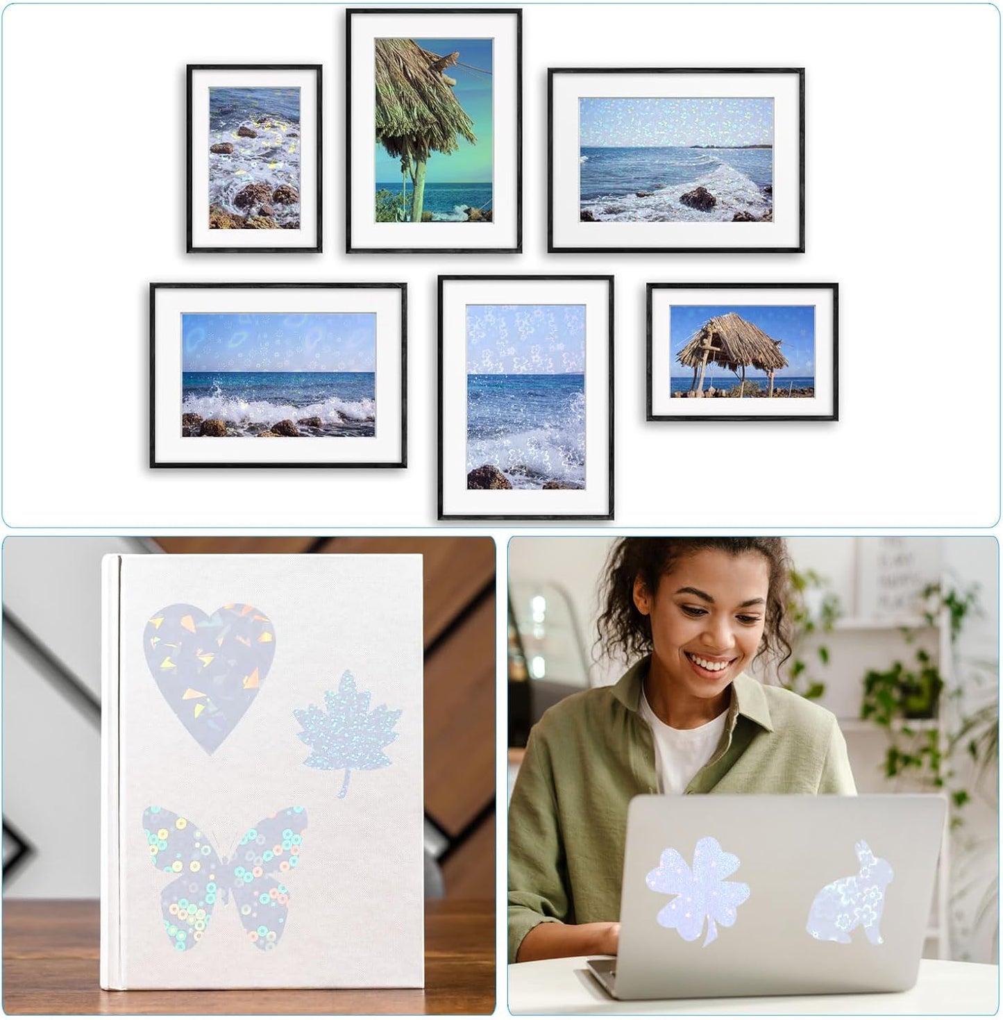 PATIKIL 8.3x5.8 Holographic Sticker Paper, 20Sheets A5 Polypropylene Self-Adhesive Transparent Waterproof Laminate Overlay Film for Photo Cards Scrapbook Decorations, Snowflake