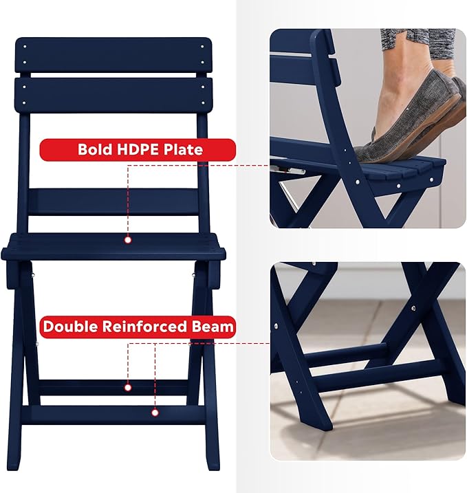 Costaelm Paradise 3-Piece Outdoor HDPE Folding Patio Bistro Table and Chairs, Navy Blue