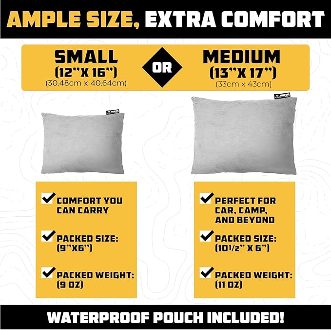 Wise Owl Outfitters Camping Pillow - Camping Essentials and Travel Pillow for Airplanes, Camping, and Travel - Memory Foam Washable Pillow - Small/Medium