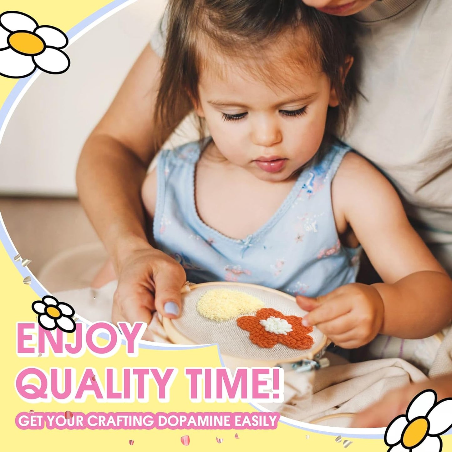 yuegool 6PCS Energy Punch Needle Coasters Kit,Easy DIY Punch Needle Embroidery Kit for Beginners Adults Kids Including Patterns, Tools, Yarns, Hoop, Instruction, Coaster Holder Art Craft Supplies