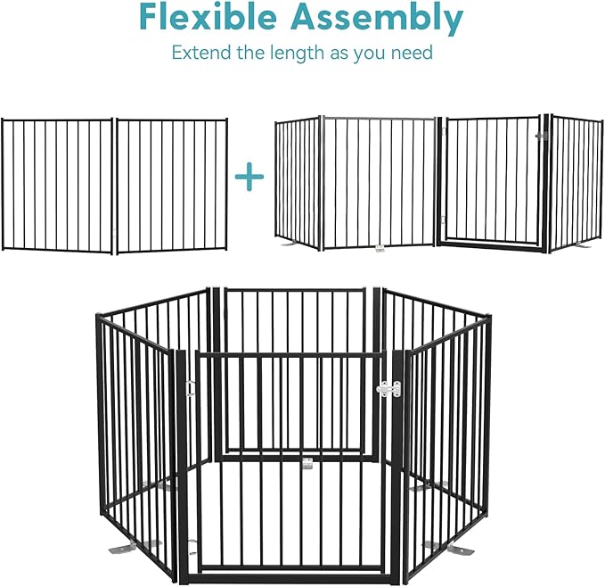 No Pawblems Free Standing Dog Gate, 36'' Tall Foldable Dog Fence for Indoor & Outdoor, Up to 52 Inch Extra Wide Puppy Gate for Stairs, Hallways, Doorways, Deck, Yard (Black, 2 Panels)