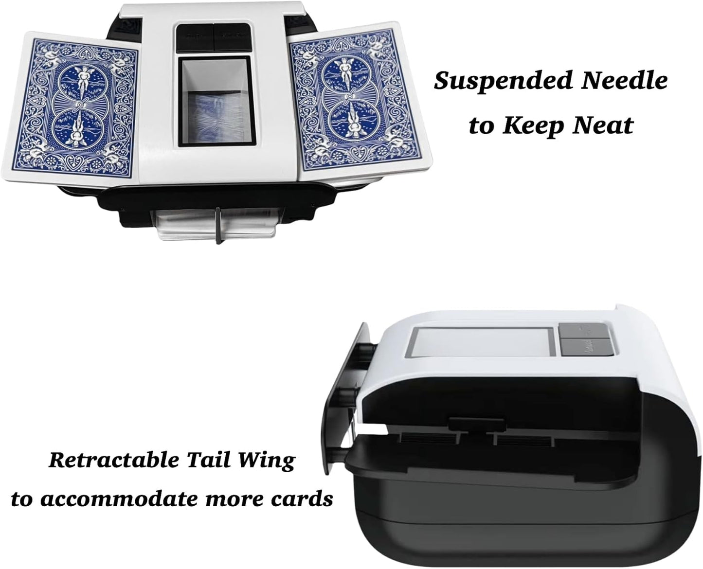 Automatic Card Shuffler, 1-2 Deck Playing Cards Shuffler, One Press Auto or Manual Shuffling Machine, Quiet for UNO Blackjack Bridge Phase 10 Skip-Bo, Rechargeable Portable for Travel, No Jams