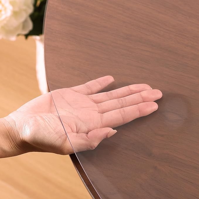 Clear Round Table Cover Protector 60 Inch, 1.5mm Transparent Plastic Table Protector Waterproof, Anti-Scratch Clear Desk Mat for Office Desktop Dresser Dining Table, FDA Compliant