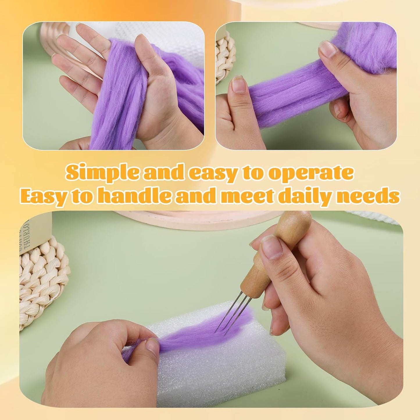 3.53oz Wool Roving Yarn, Wool Felting Supplies, Pure Wools, Chunky Yarn, Spinning Wool Roving for Needle Felting Wet Felting DIY Hand Spinning (Lavender)