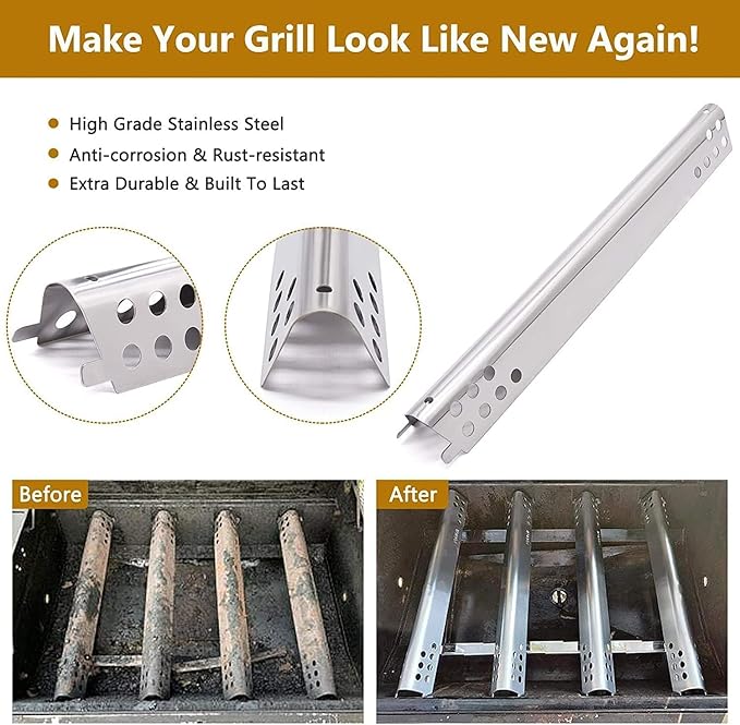 Criditpid Grill Replacement Parts for Charbroil Advantage 4 Burner 463344116, Cast Iron Grill Grates, Stainless Steel Burner Tubes, Heat Plates Shields, Adjustable Carryover Tubes & Igniters Kit.