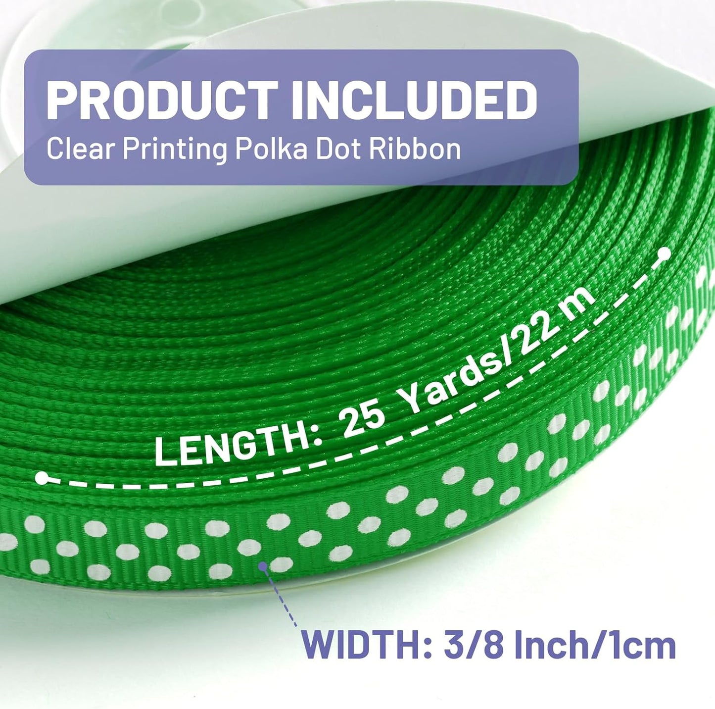 Polka Dot Grosgrain Ribbon 3/8 Inch, 25 Yards Spool Green and White Polka Dot Ribbon for Christmas Gift Wrapping DIY Crafts Hair Bows Wedding Party Decor Sewing and Home Decoration