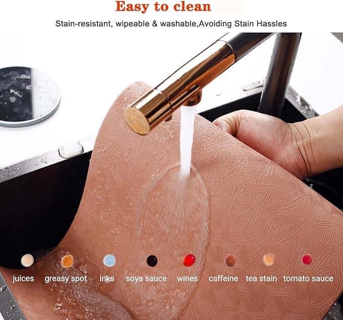 Vinyl Placemats Set of 8 Heat Resistant Easy Clean Non-Slip Place Mats for Dining Table. Faux Leather Waterproof Stain Resistant Wipeable Washable PU Table Mats(8, Coral)