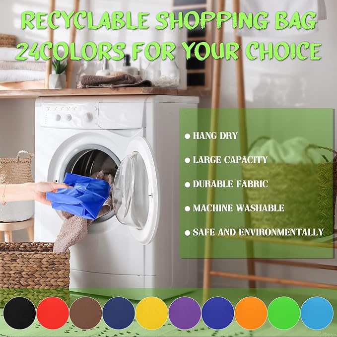 Eccliy 24 Pieces Reusable Grocery Bags Polyester Shopping Bags for Groceries Multi Colors Reusable Foldable Shopping Tote(Solid Style)