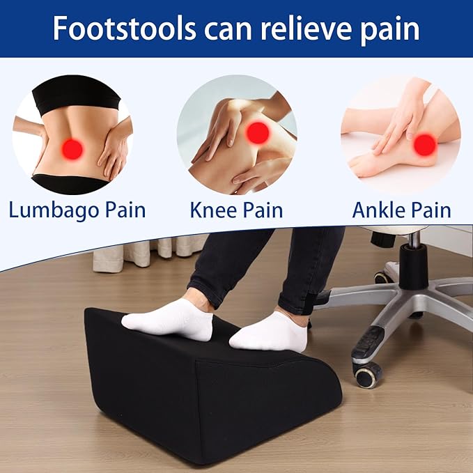 Foot Rest for Under Desk at Work Ergonomic Under Desk Footrest，Support Foot Pillow Double-Sided Footstool， for Office, Home & Gaming Leg Elevation Pillow Black
