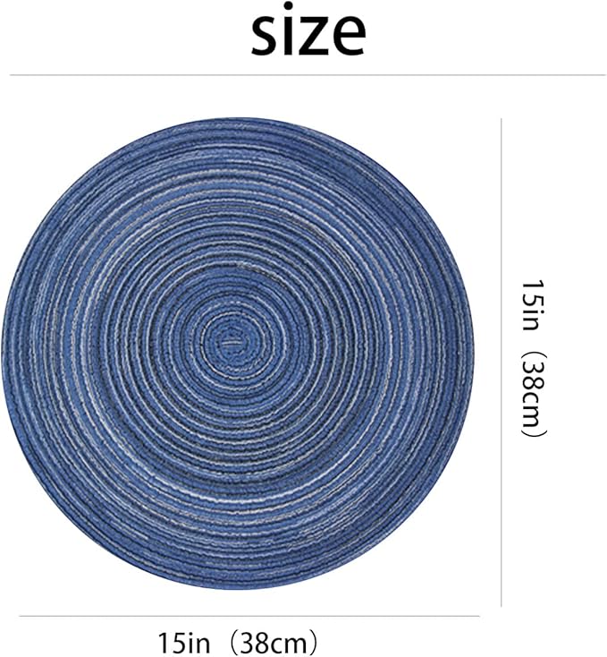 PIGCHCY Round Placemats Set of 8 Round Table Placemats Braided Cotton Place Mats 15 inch for Kitchen Dining Table Holiday Party (Blue)