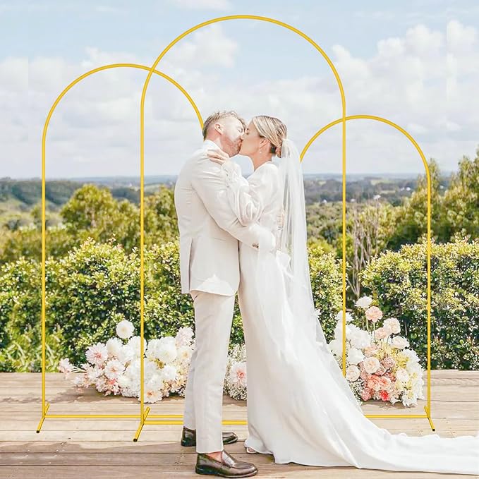 MODFUNS Metal Arch Stand Gold Wedding Arch Frame Set of 3 Balloon Arched Stands 6ft 6.6ft 7.2ft Backdrop Stands for Parties Vintage Backdrop Frame for Birthday Garden Wedding Decoration