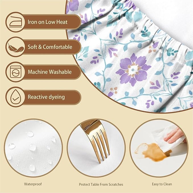 Rectangle Table Cloth Cover Waterproof Elastic Fitted Polyester Fitted Tablecloths for 4 Foot Tables for Indoor,Picnic, Camping, Outdoor （48" x 24"，Geometric Flowers）